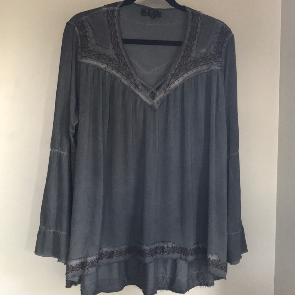 Sold Pol Buckle mineral wash embroidered trim top - Picture 1 of 7